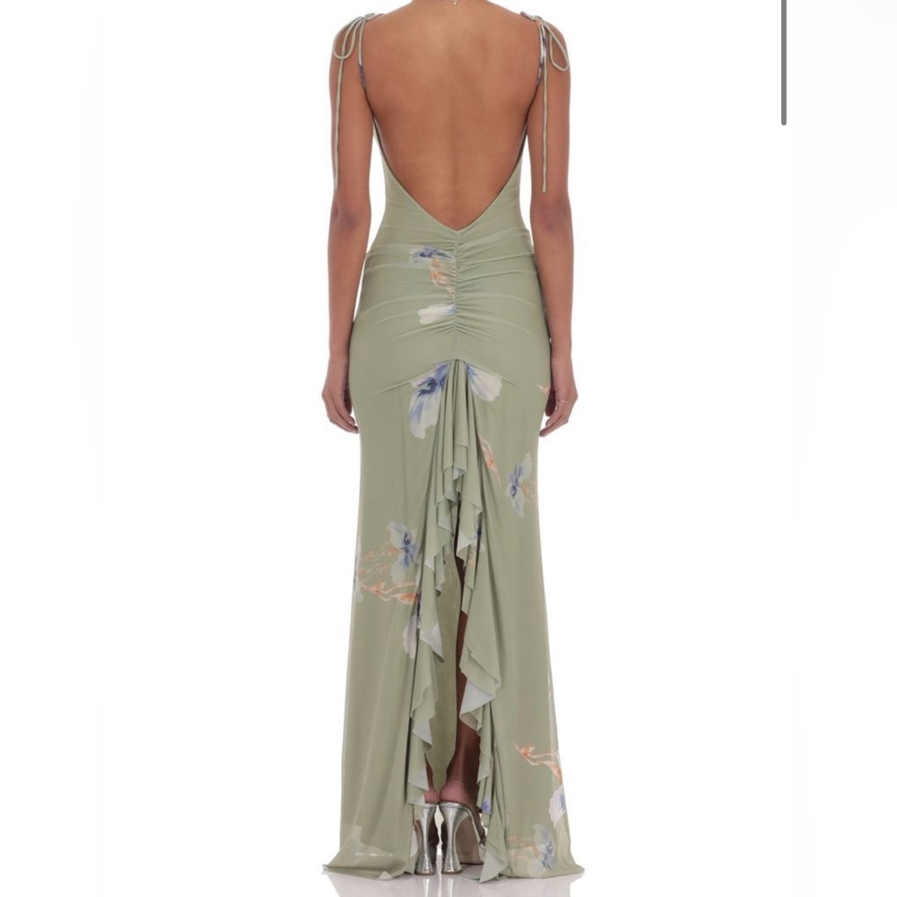 Lucy in the Sky Sage Floral Backless Dress